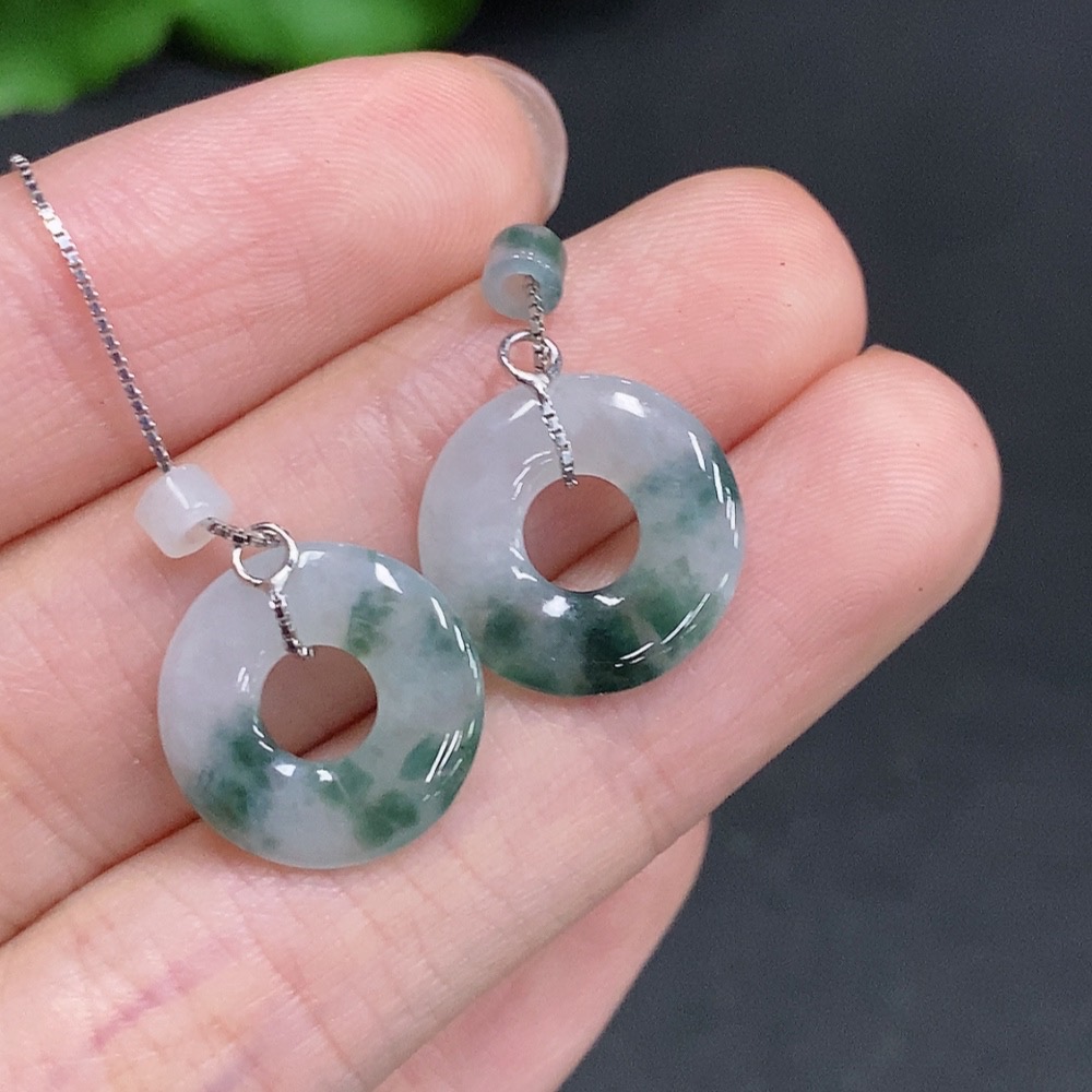 F35079278 Jadeite Donut Drop Earrings Non-Gold Setting Total Weight Approx. 2g