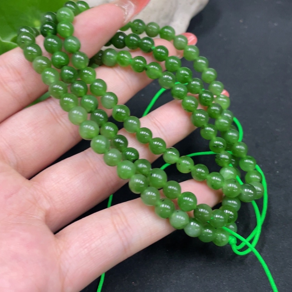 H35084205 Hetian Jade Bead Necklace, Approx. 5.5mm, Total Weight Approx. 32.1g