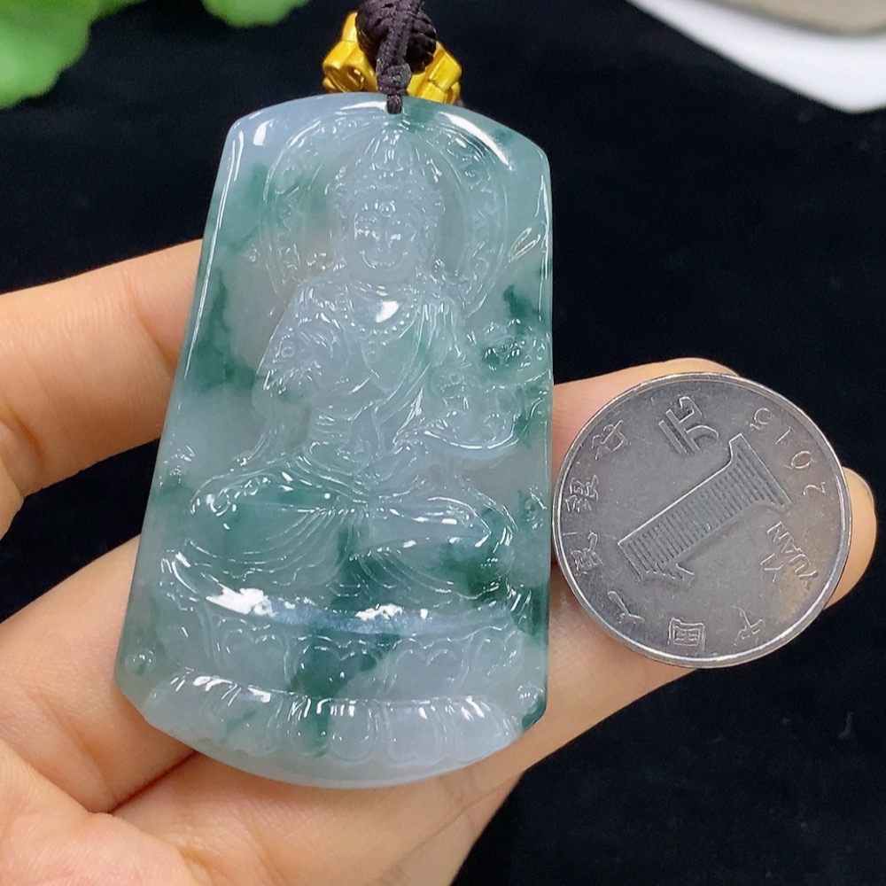 F31599838 Jadeite Guanyin Pendant Total Weight Approx. 34.94g (Including Rope Weight) Non-Gold