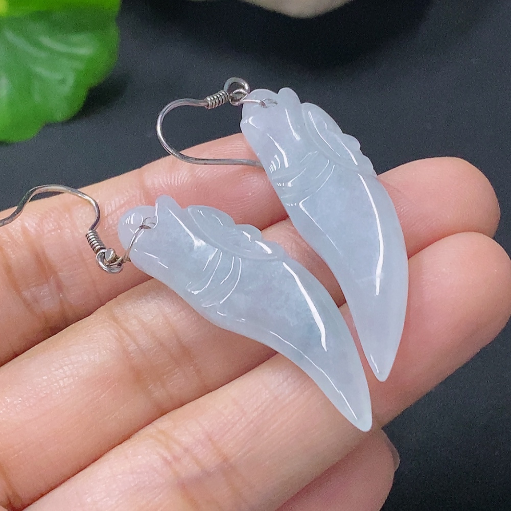 F35116890 Jadeite Inlaid Earrings Non-Gold Total Weight Approx. 8.68g