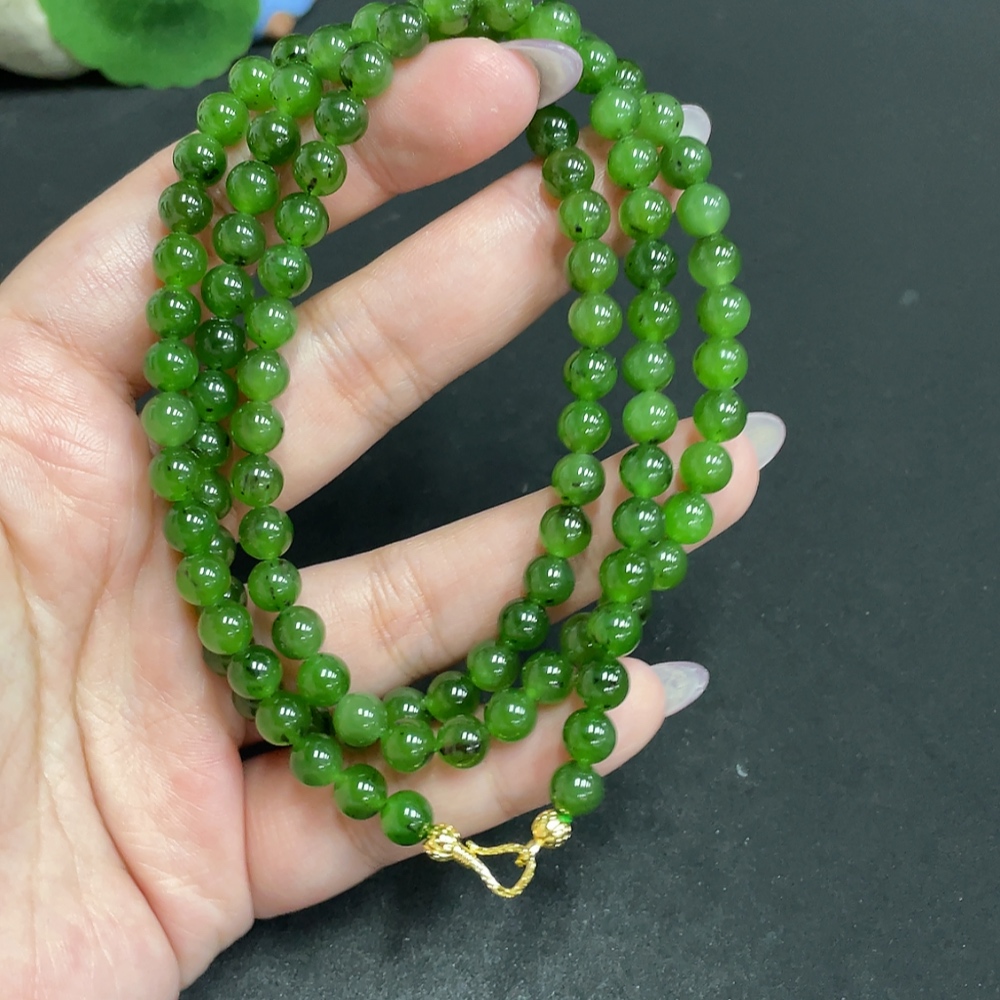 H33862599 Hetian Jade Bead Necklace, Approx. 6mm, Total Weight About 41g, Non-Gold