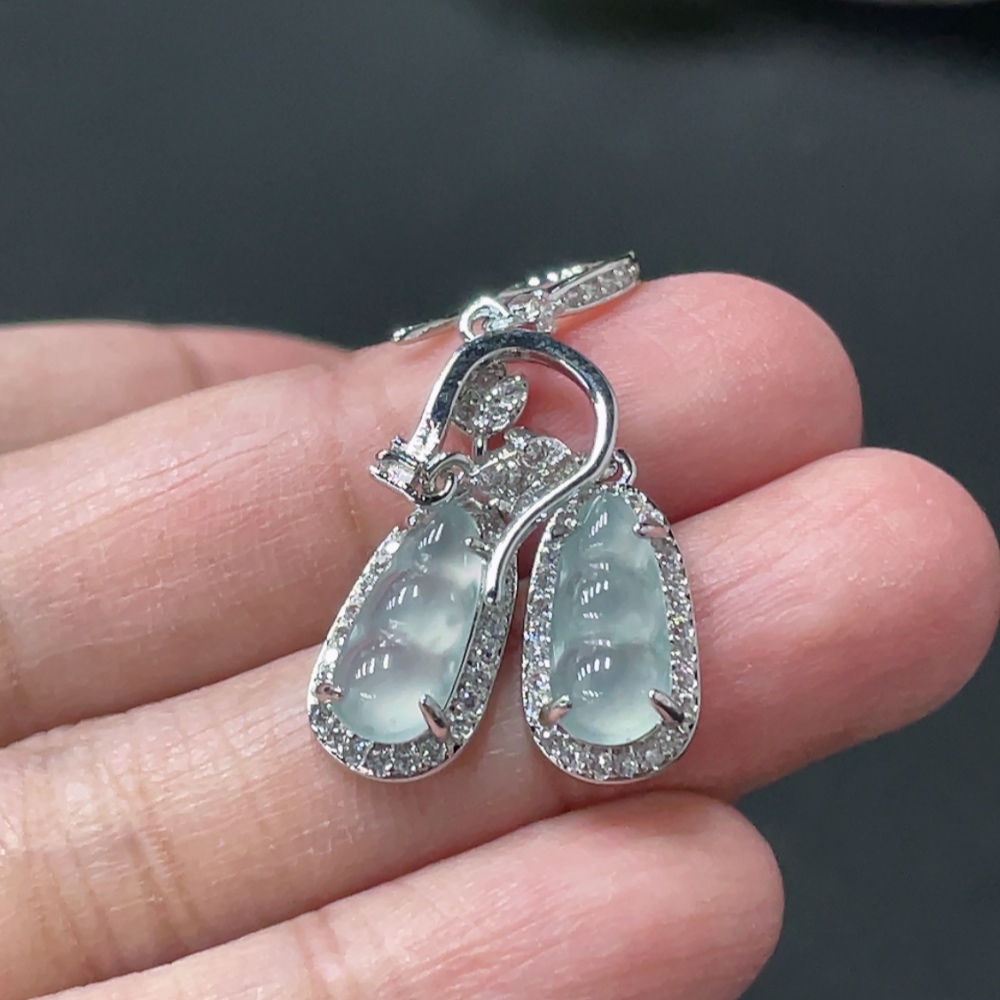 F35145768 Jadeite Blessed Bean Inlaid Earring Pair Non-Gold Inlaid Total Weight Approx. 3.18g