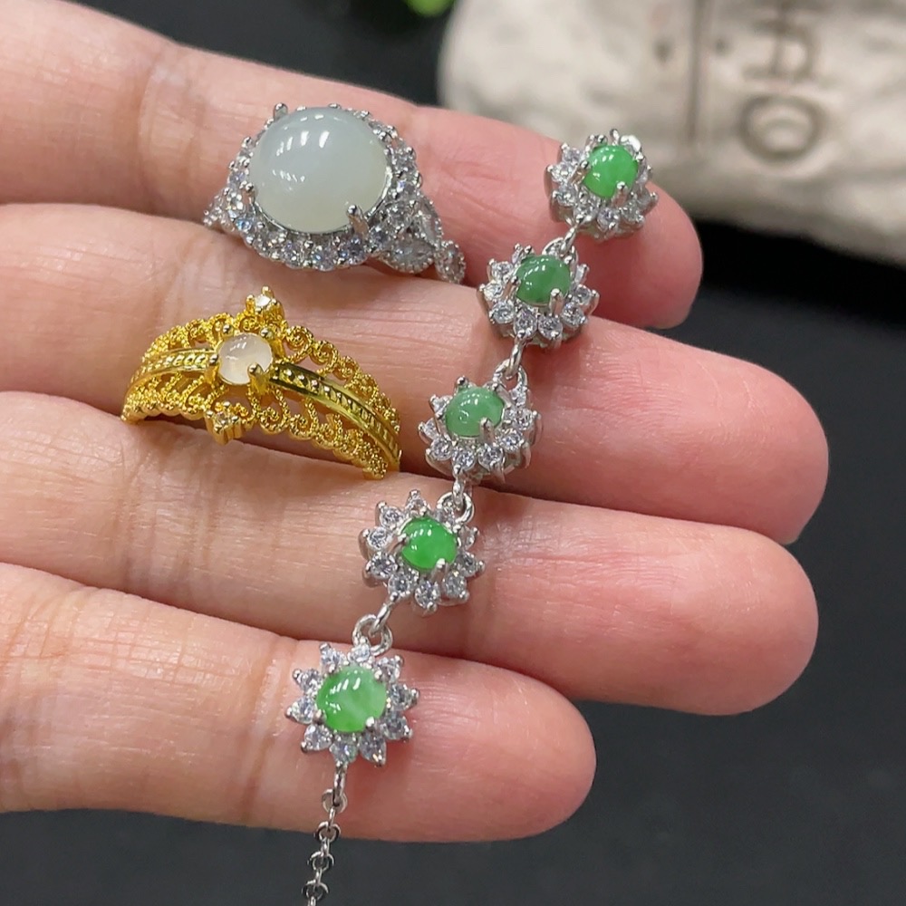 F35081223 Jadeite Inlaid Ring Bracelet Sell as a Lot Non-Gold