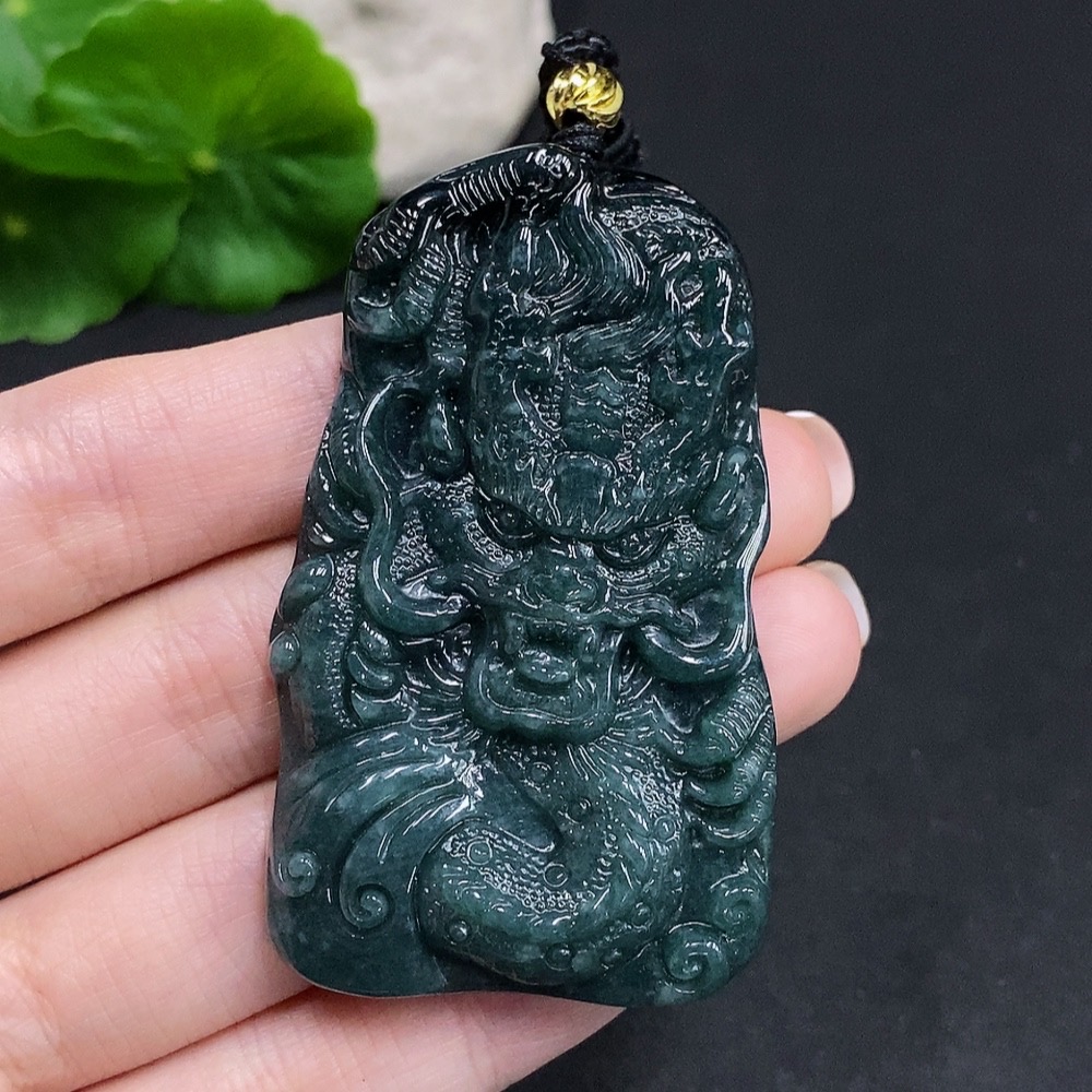 F34060635 Jadeite Dragon Soaring Across the Seas Pendant