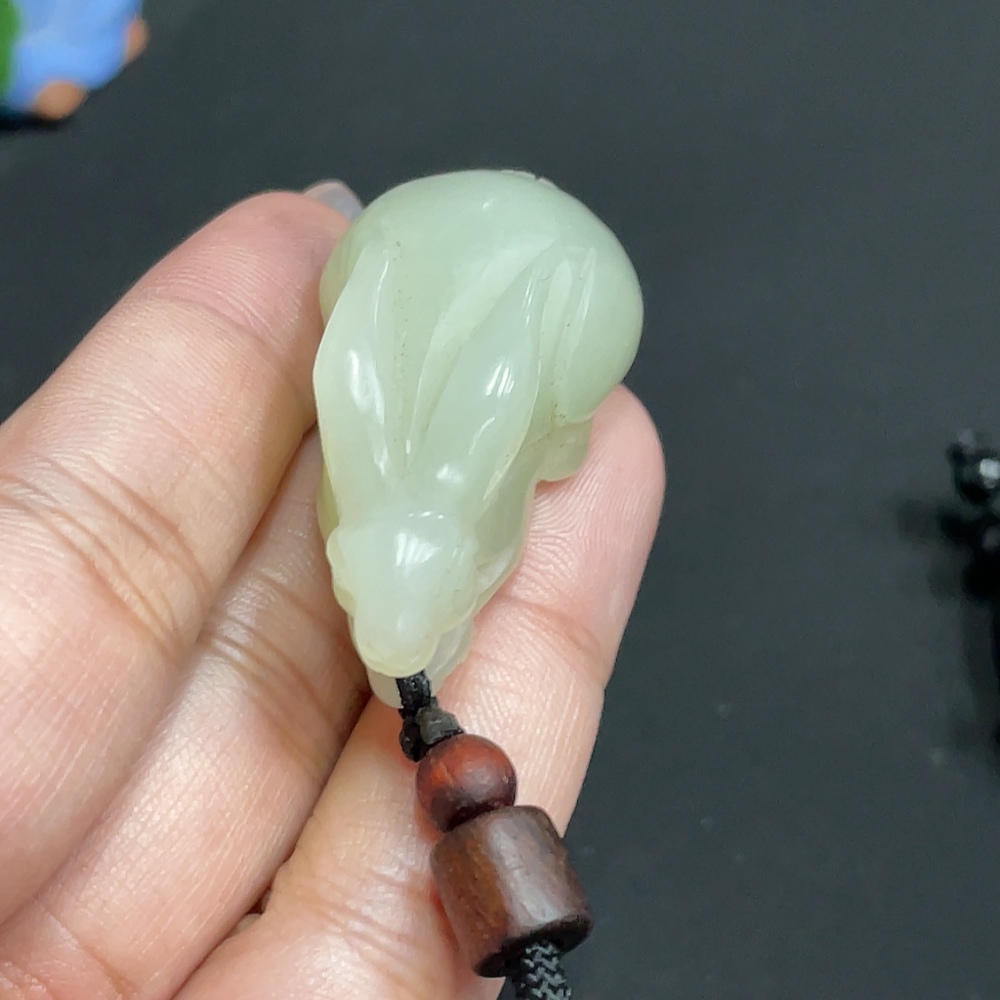 H31659437 Hetian Jade Pendant Rabbit Total Weight Approx. [with Rope] 22.7g