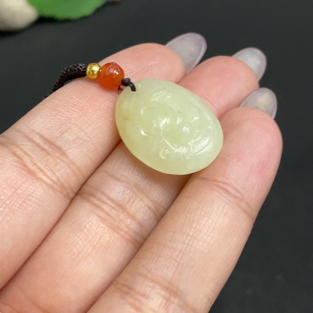 H34956478 Hetian Jade Pendant  Prosperity in Bloom  Total Weight: approx. 4.7g (including rope)