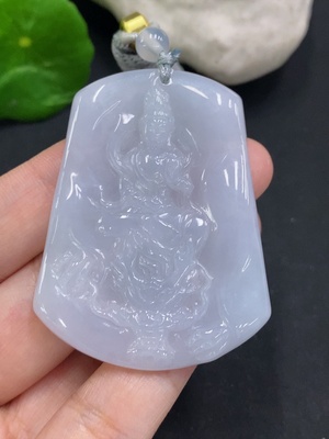 F32800456 Jadeite Dragon-Guarding Guanyin Pendant, total weight with rope approx. 29.3g (matching beads non-A)
