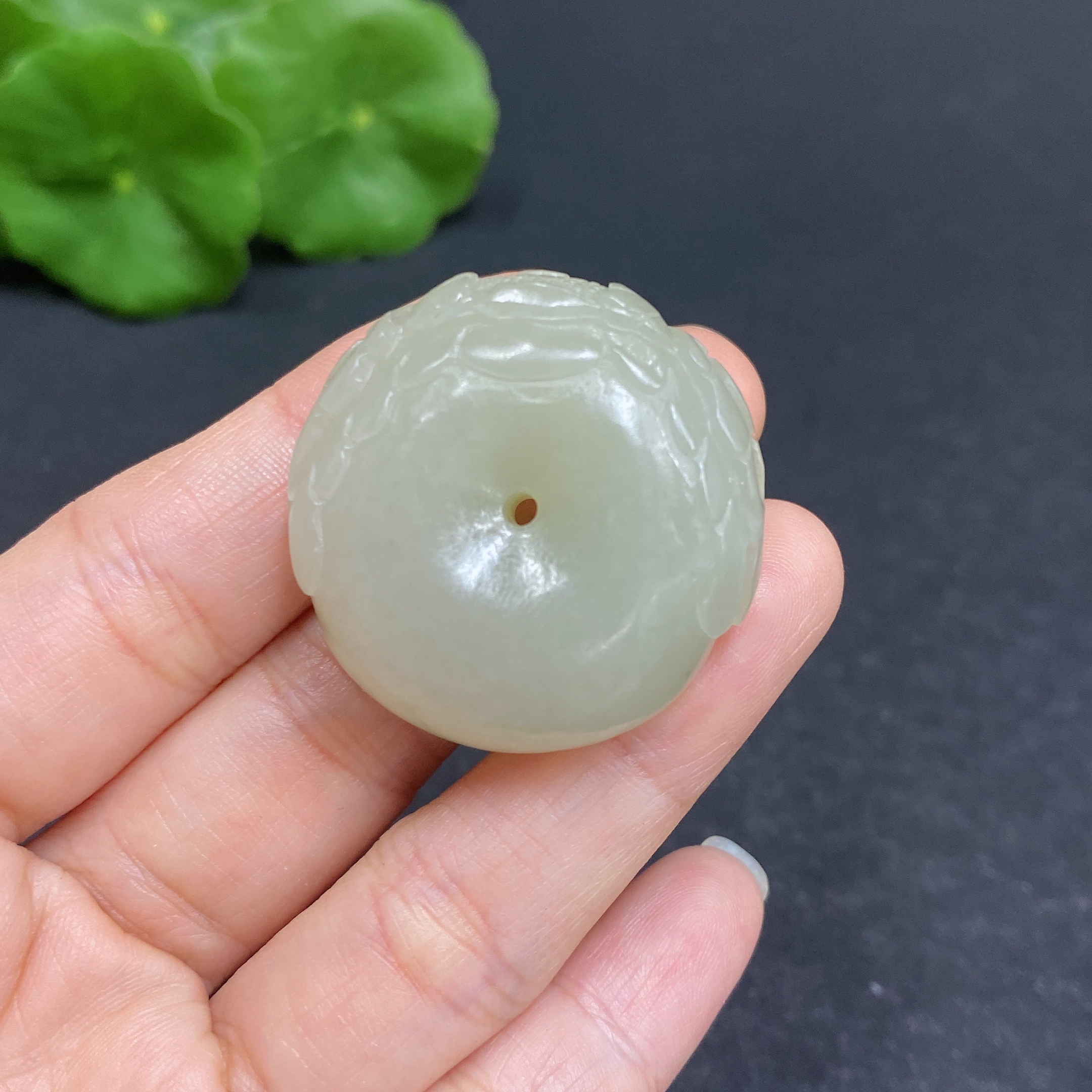 H32794986 Hetian Jade Pendant Carved Flower Button Total Weight Approx. 25.8g