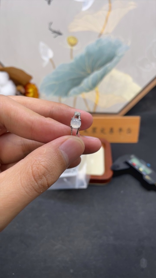 F30479796 Jadeite Inlaid Ring Non-Gold Adjustable Total Weight Approx.1.66g