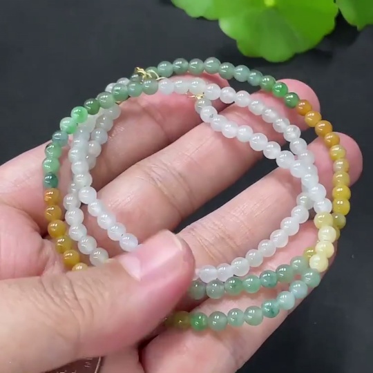 F20208019 Jadeite Beaded Necklace Approx. 3.9mm Card Yellow Beads Color Origin Undetermined Non-Gold Rope Clasp Total Weight 13.942g