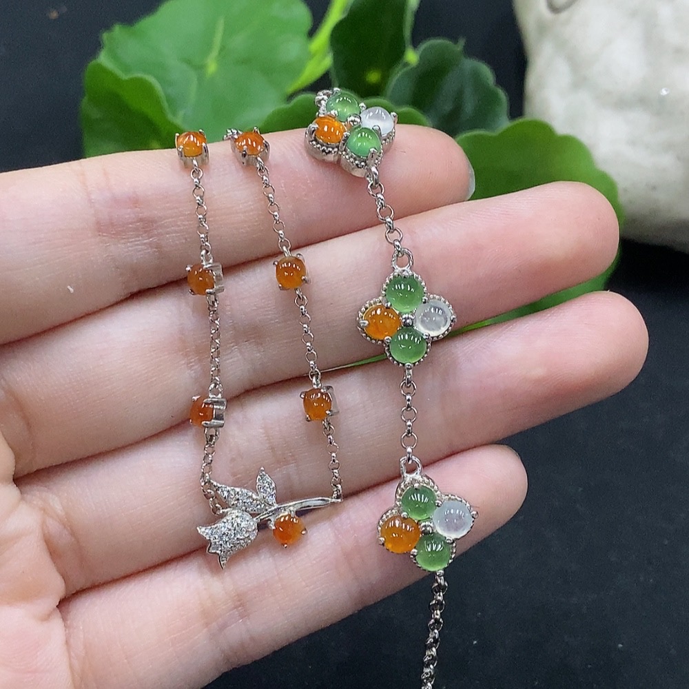 F34028409 Jadeite Inlaid Bracelet Sell as a Lot Non-Gold Yellow Red Part Color Origin Undetermined