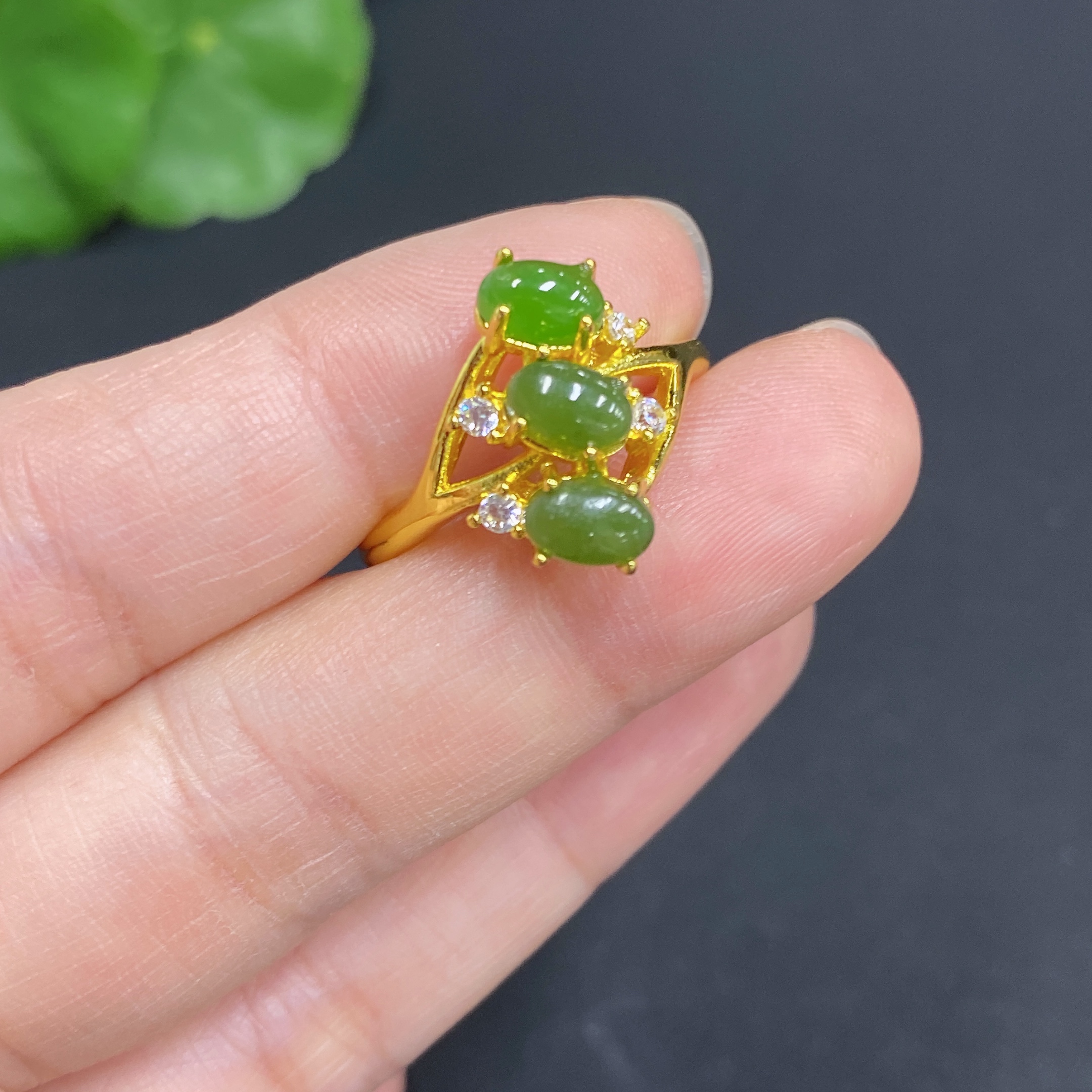 H34969828 Hetian Jade Inlaid Adjustable Ring