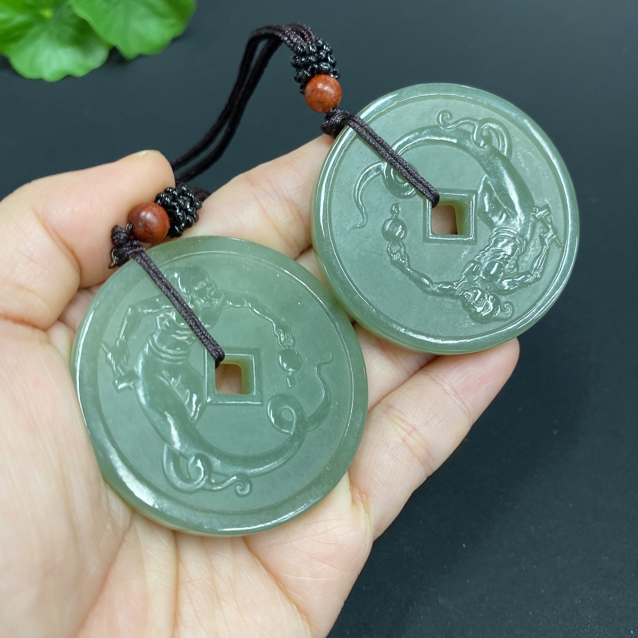 H23644289 Hetian Jade Pendant, Master Craftsman, Total Weight (Including Rope) Approx. 58.6g