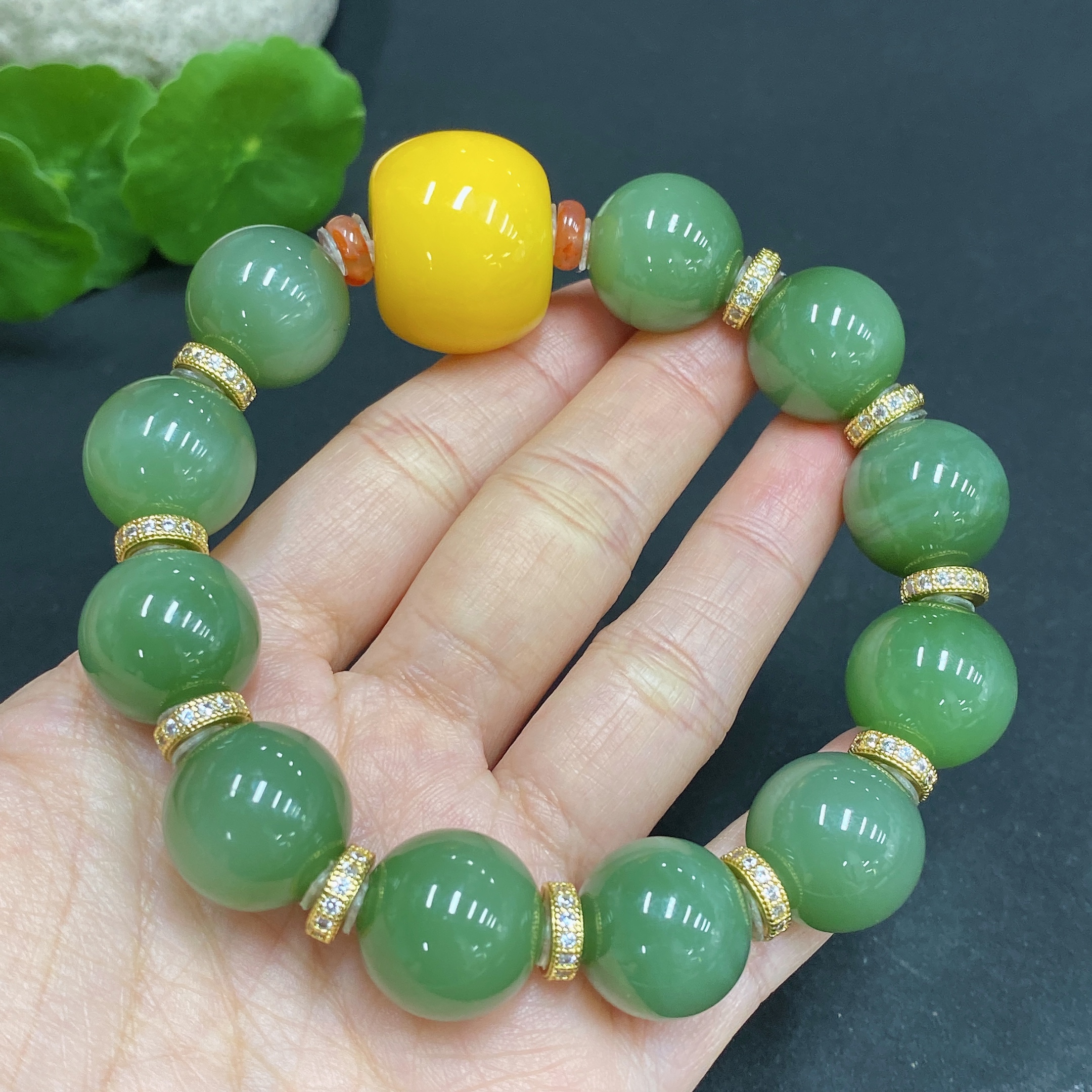 H29405952 Hetian Jade Bracelet Approx.15.8mm Non-gold-inlaid Total Weight Approx.83.6g With Amber and Southern Red Agate