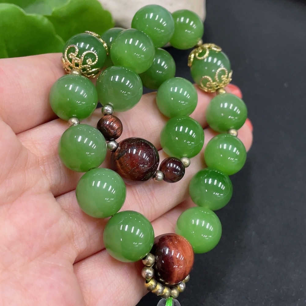 H34026077 Hetian Jade Bracelet Approx.11.5mm Total Weight Approx.56.1g (Including String) Non-Hetian Jade Beads Non-Gold