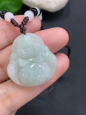 F34000401 Jadeite Buddha Pendant Total Weight Approx. 11.49g (Including Rope Weight) with Non-Grade A Beads