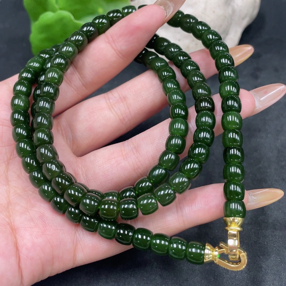 H32778114 Hetian Jade Bead Necklace Approx. 6.7mm Total Weight Approx. 63.2g