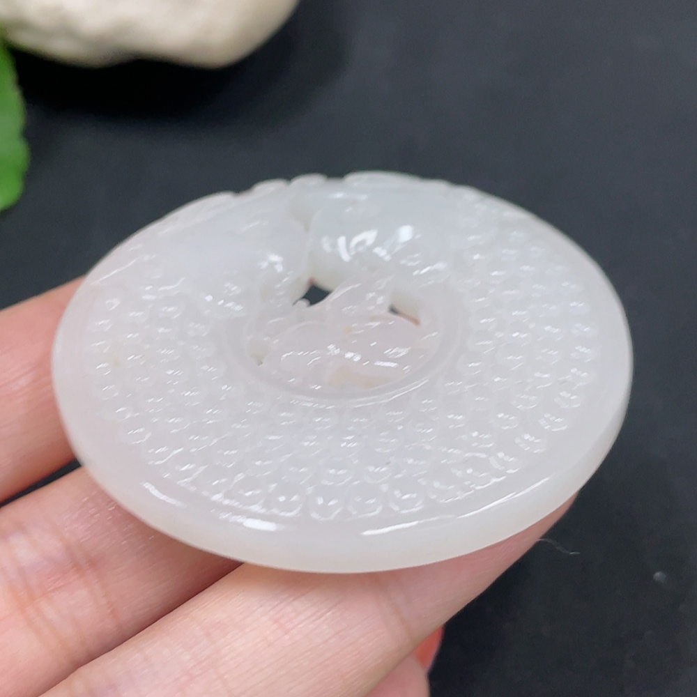 H34062103 Hetian Jade Pendant - Auspicious Beast Ring - Total Weight Approx. 35.7g