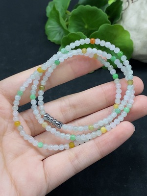 F35089933 Jadeite bead necklace, approximately 3.4mm, total weight about 11.06g, non-gold inlaid