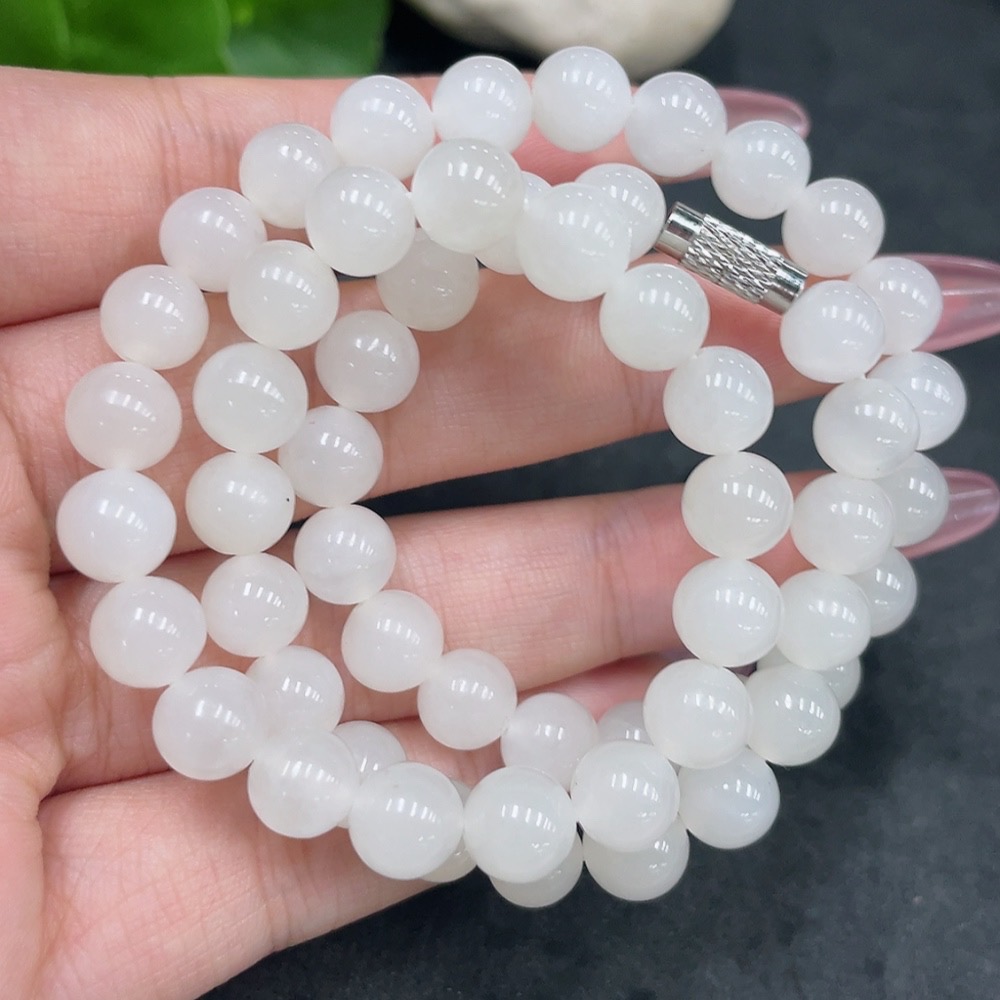 H33926181 Hetian Jade Bead Necklace with Other Mineral Components, Non-Gold, Approximately 7.7mm, Total Weight Approximately 39.6g