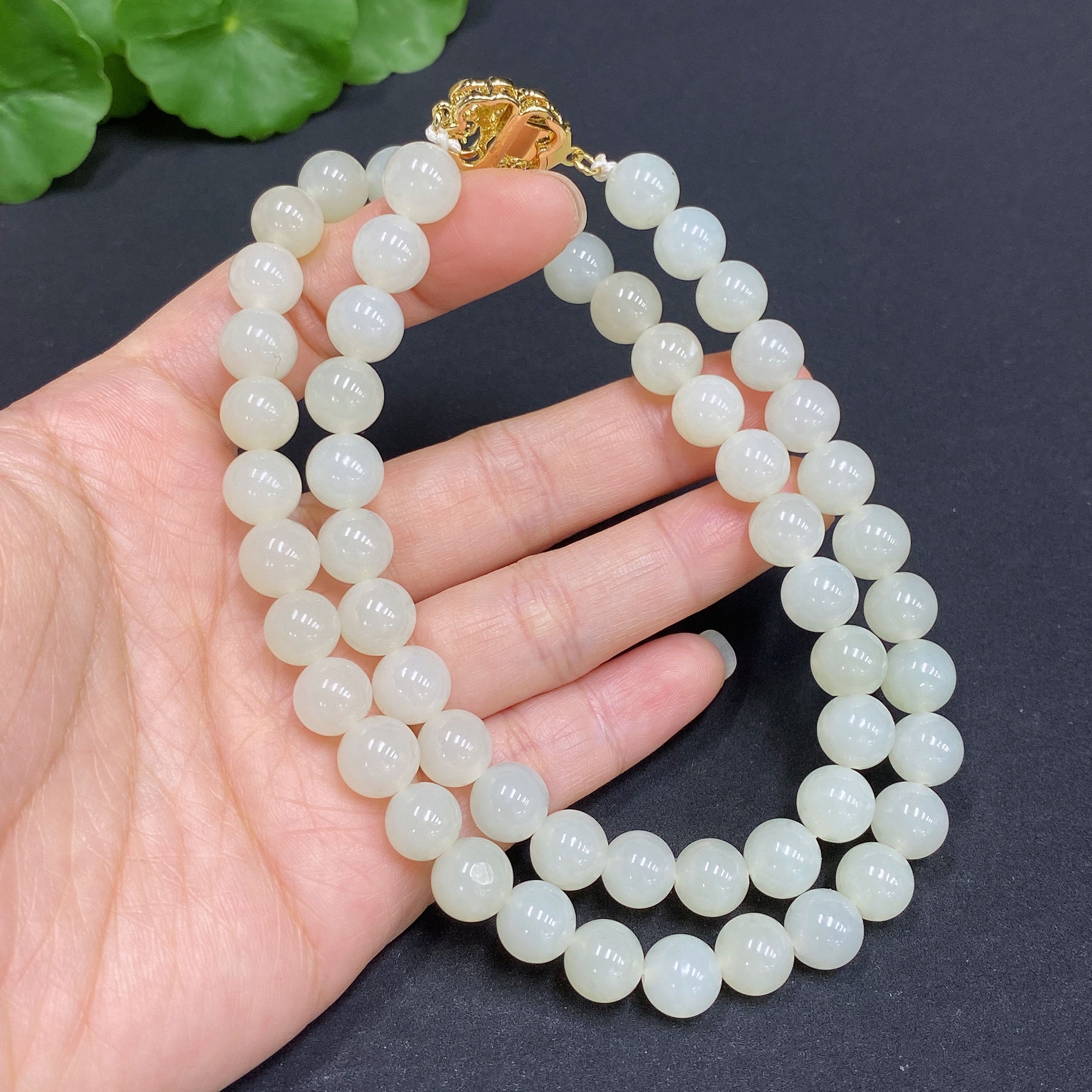 H32795424 Hetian Jade Bead Necklace, Approx. 8.3mm, Non-Gold-Inlaid, Total Weight Approx. 53.4g