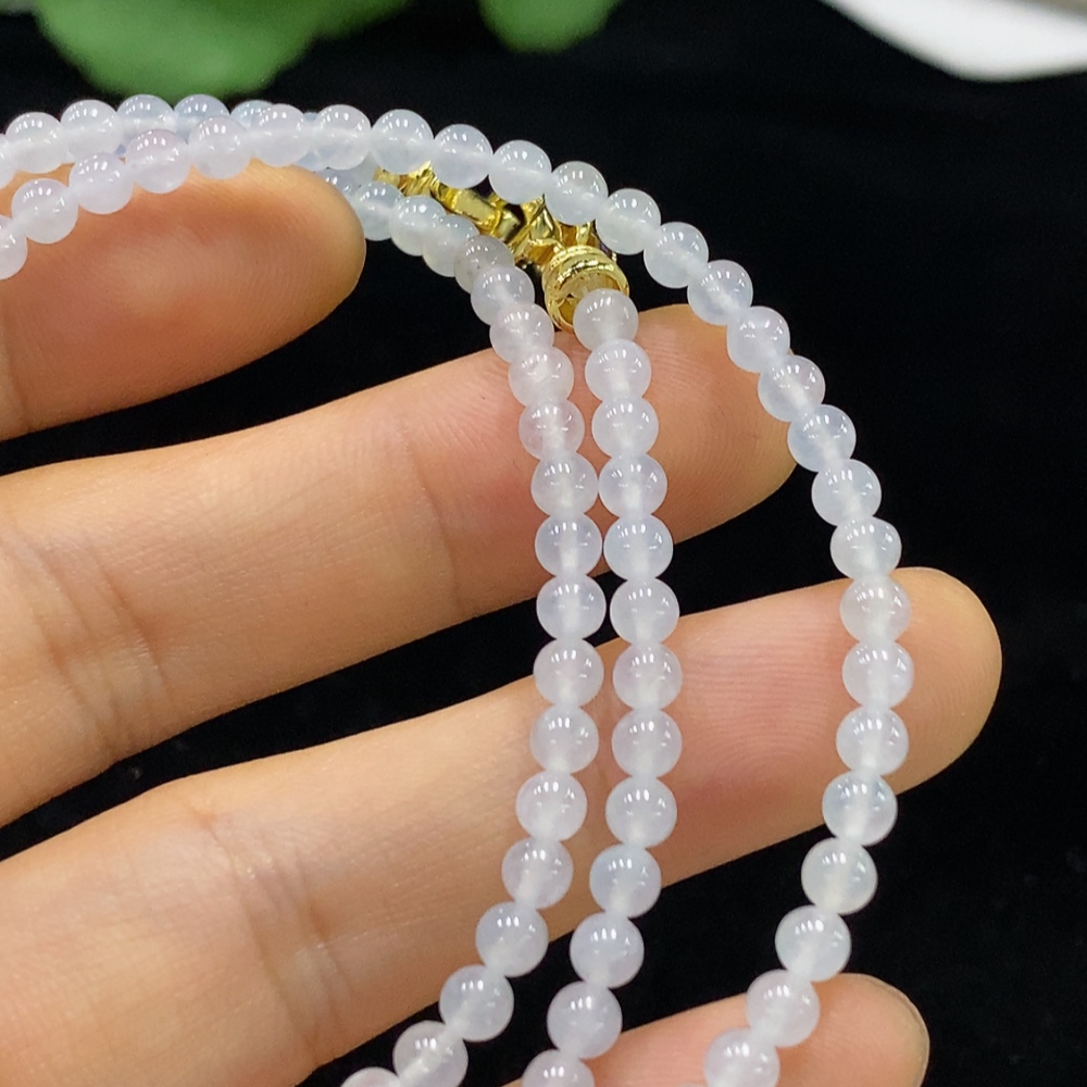 F33912021 Jadeite Beaded Necklace Approx. 3.6mm Total Weight Approx. 16g Non-gold Clasp