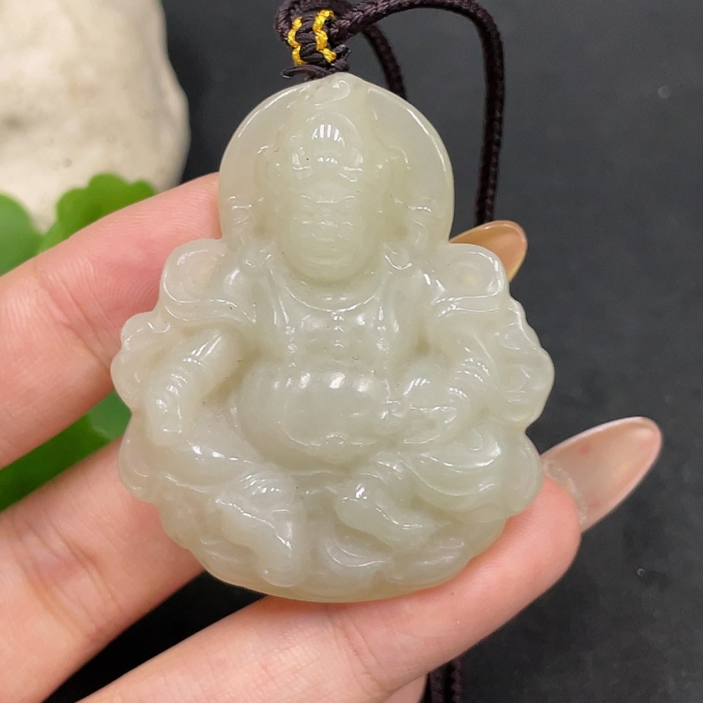 H32706472 Hetian Jade Pendant - Yellow Jambhala (Total Weight Including Rope: 33.3g)