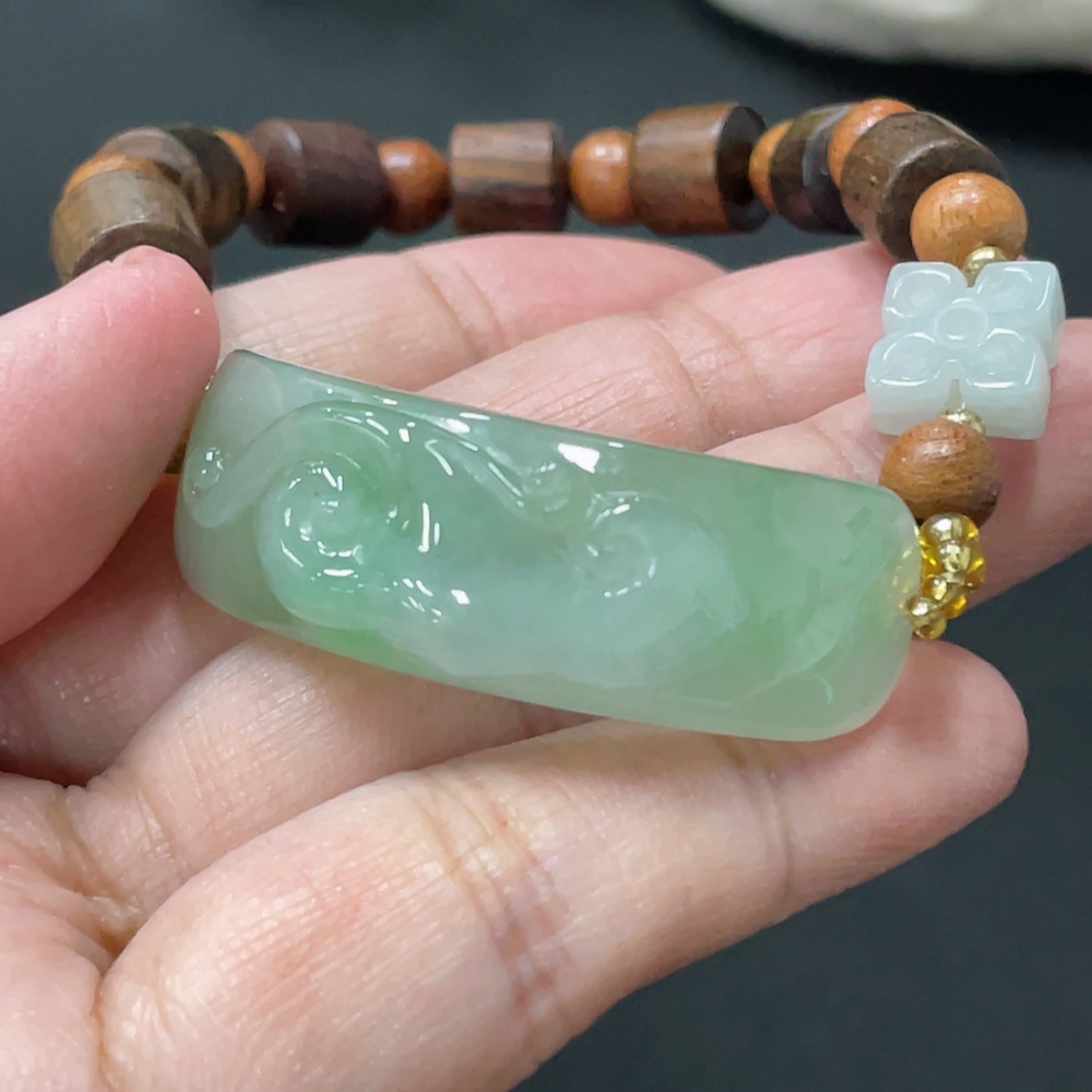 F34076926 Jadeite Hand Plate Total Weight Approx. 15.59g With Non-A Grade Beads