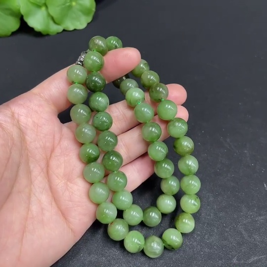 H35110216 Hetian Jade Jasper Beaded Necklace, approx. 9.6mm, total weight approx. 71.3g
