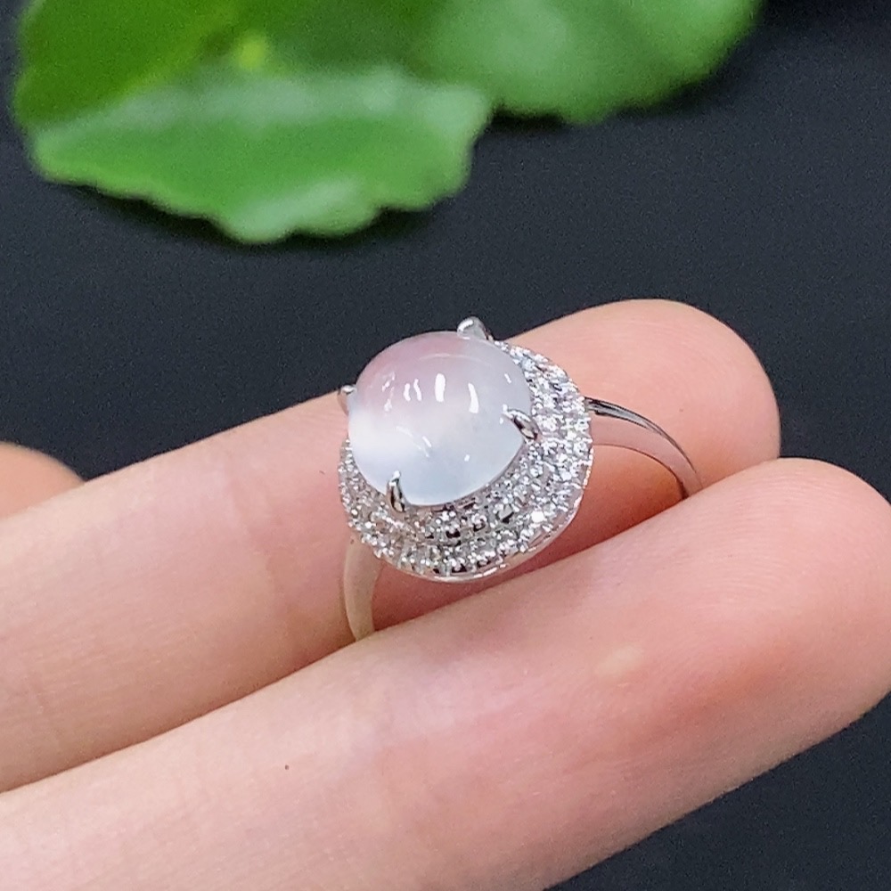F33833403 Jadeite Cabochon Solitaire Ring 18K Gold Size 9 with Diamond Accent Total Weight Approx. 1.8g