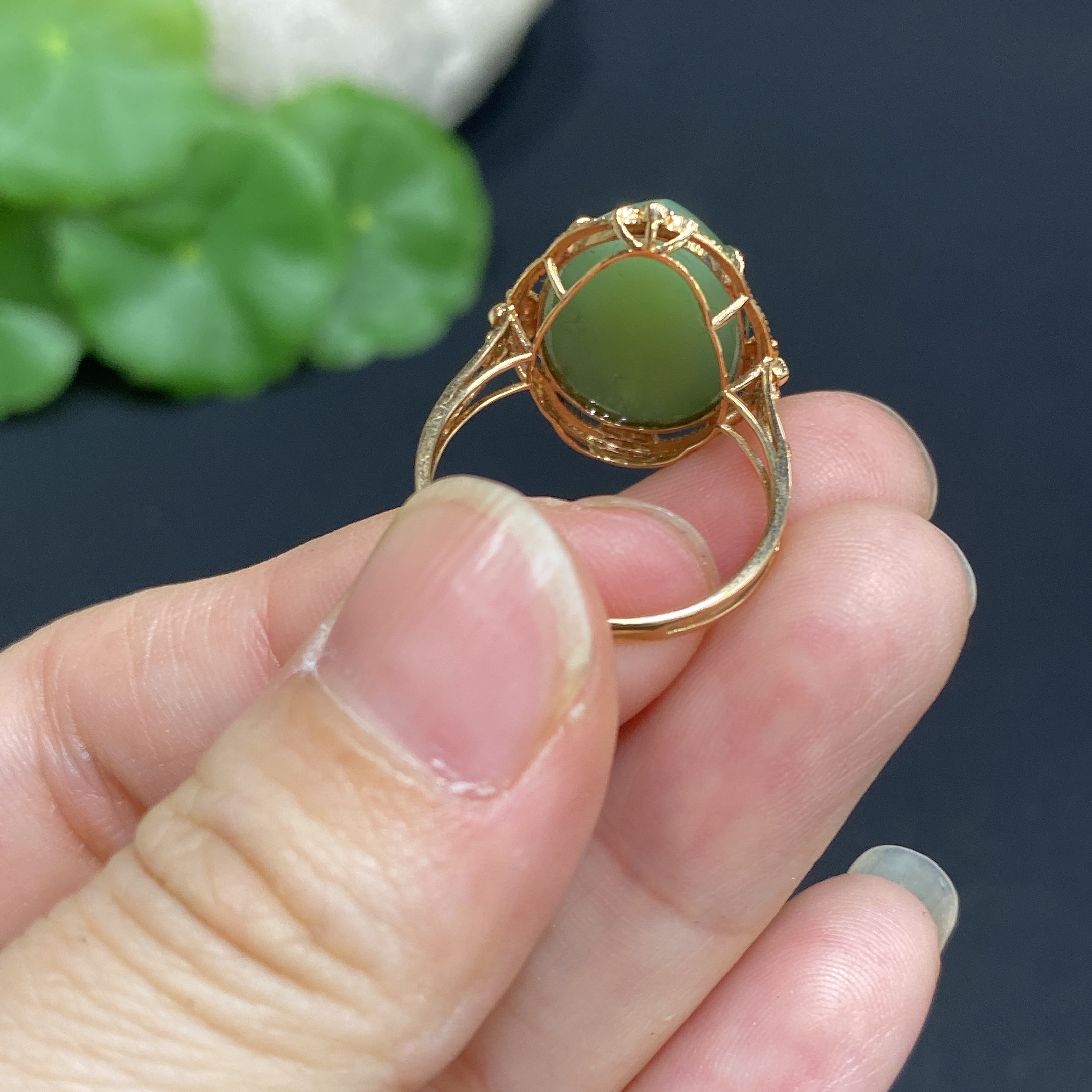 H34014389 Hetian Jade Inlaid Ring 18k Gold Size 15 Total Weight Approx. 3.2g