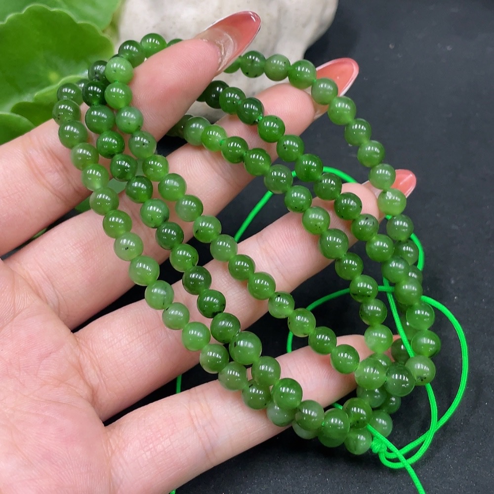 H35084205 Hetian Jade Bead Necklace, Approx. 5.5mm, Total Weight Approx. 32.1g