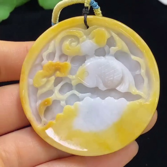 F34025784 Jadeite Auspicious Fish Pendant