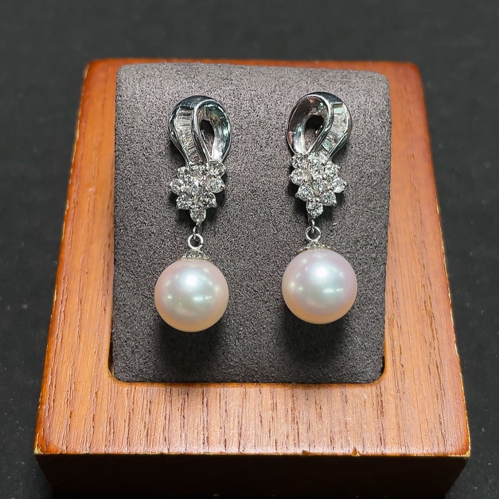 C28217481 Seawater Pearl Earrings PT900 Total Weight Approx.7.2g Size Approx.9.1mm