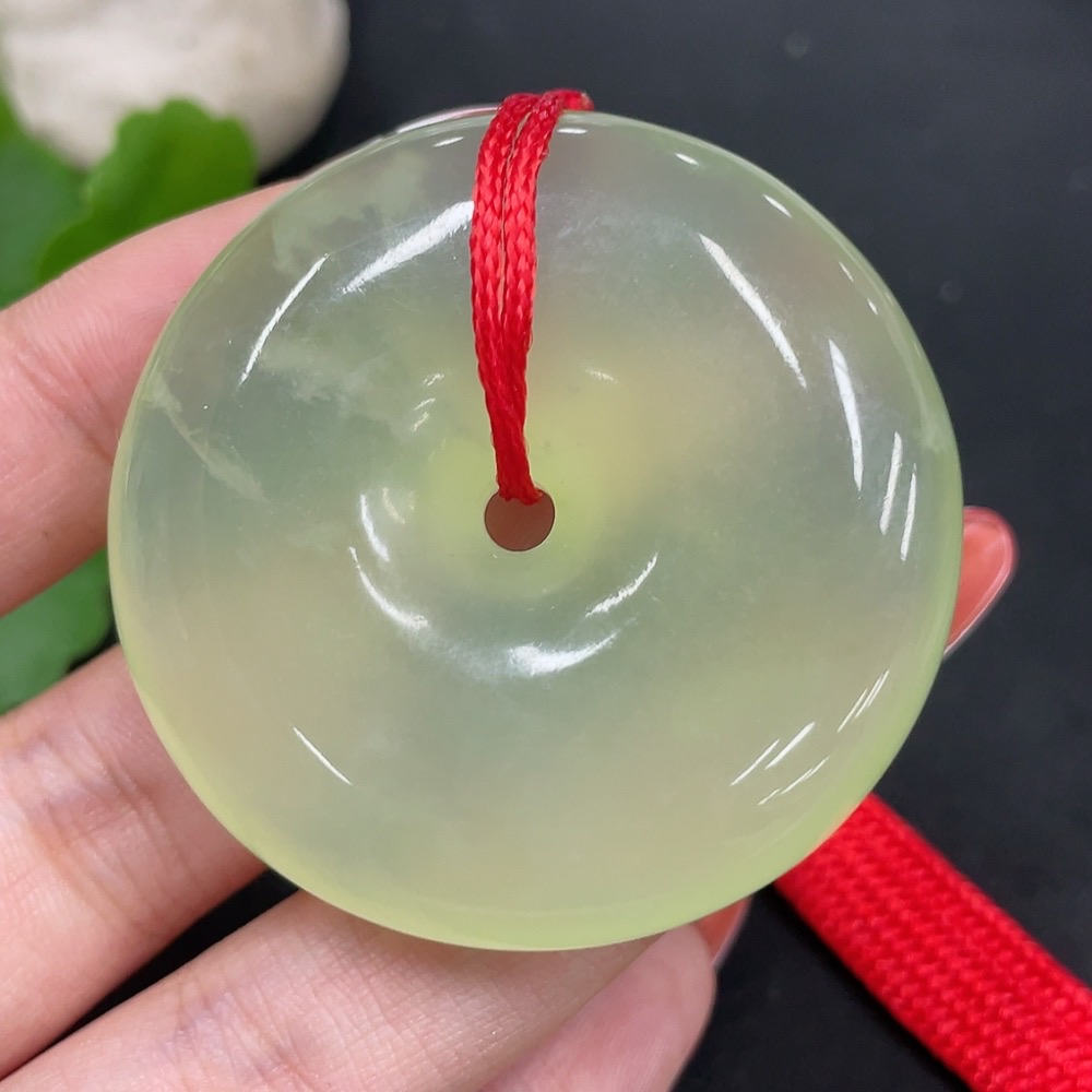 H34053664 Xiuyu (Serpentine Jade) Handheld Piece - Peace Buckle with Beads (Not Hetian Jade), Total Weight Approx. 54g (Including Cord)