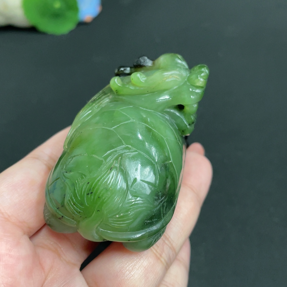 H35101456 Hetian Jade Handheld Ornament Dragon Turtle