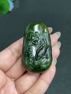 H28309856 Hetian Jade Pendant - Lotus and Fish Symbolizing Abundance Every Year, Total Weight Approx. 61.3g