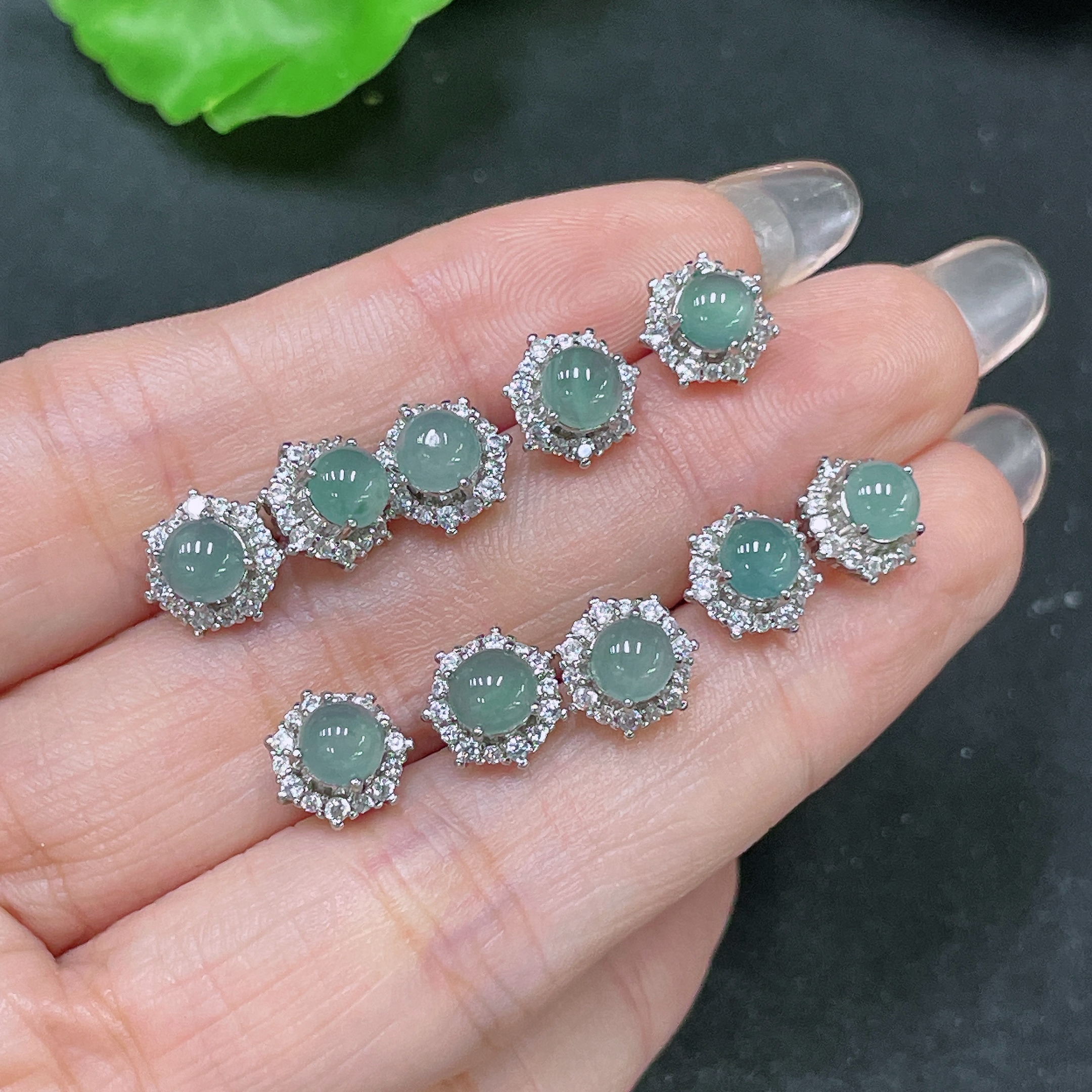 F34065108 Jadeite Inlaid Earrings Sell as a Lot