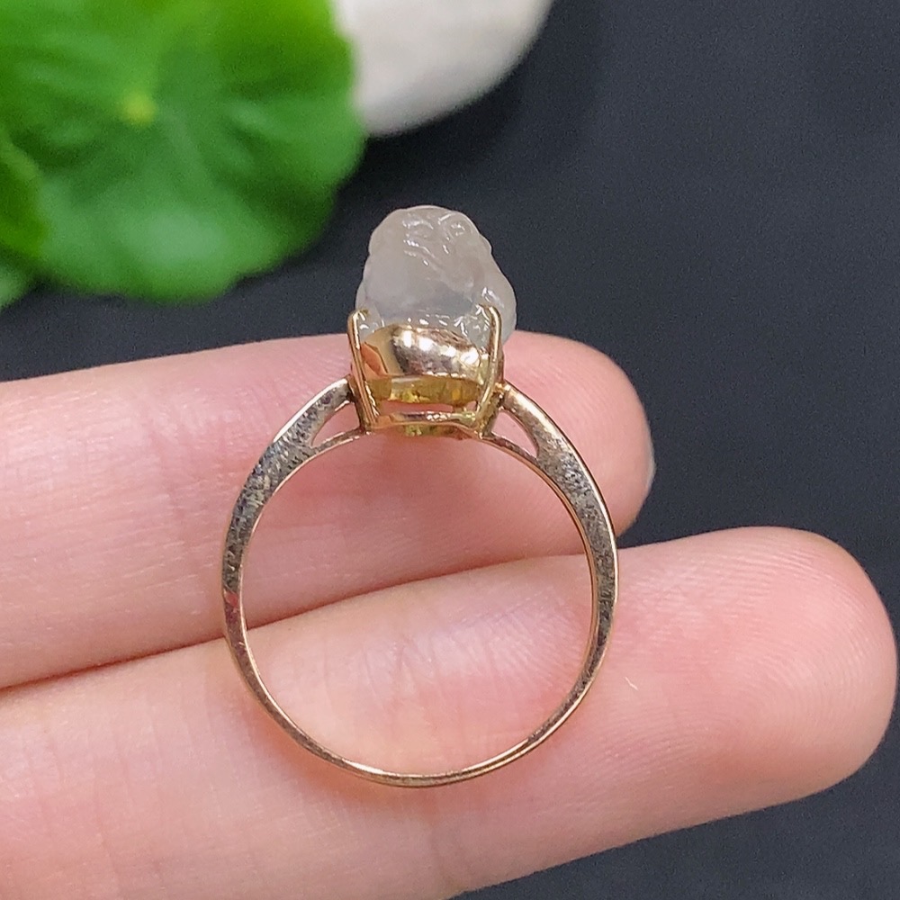 F33906484 Jadeite Three-legged Golden Toad Inlaid Ring 18k Gold Total Weight Approx. 2.8g Size 12