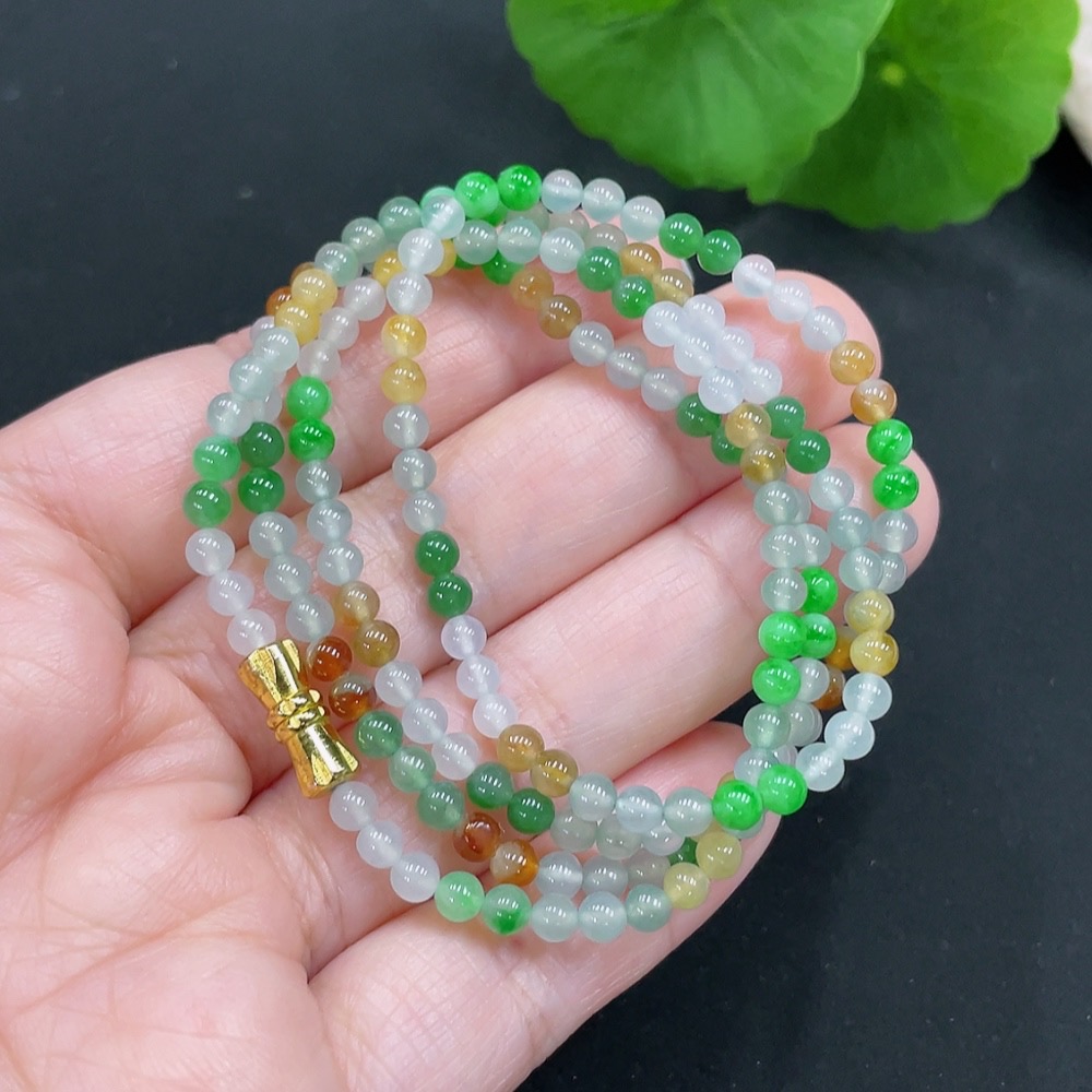 F27151878 Jadeite Bead Necklace Approx. 3.5mm Total Weight Approx. 13.2g Non-gold Setting Color Origin Undetermined