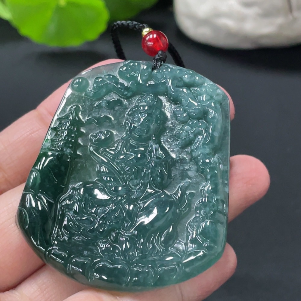 F31670047 JadeiteManjushri Bodhisattva Pendant (Total Weight Approx. 24.49g, Non-Grade A Beads)