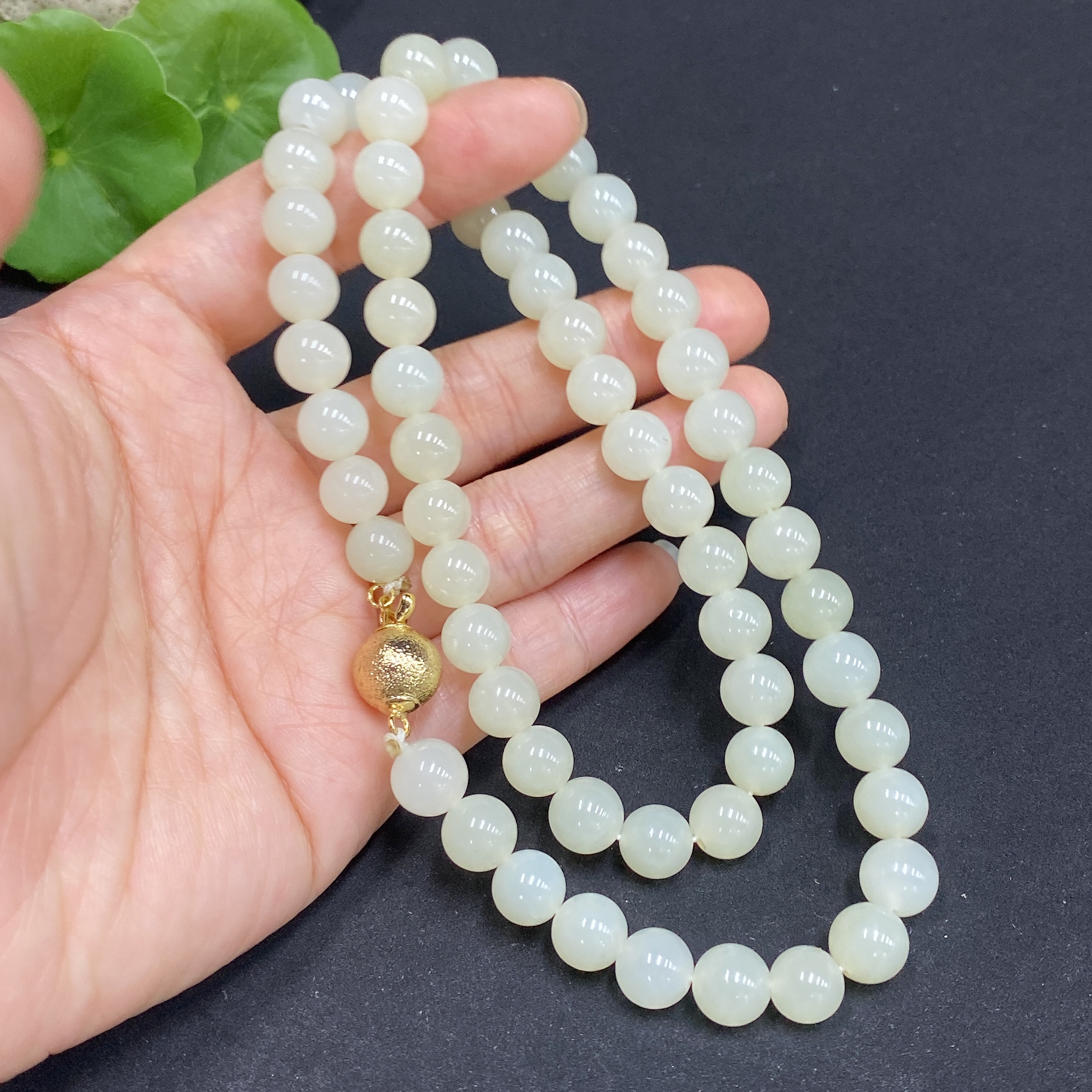 H34015541 Hetian Jade Bead Necklace Approx. 7.8mm Non-Gold-Inlaid Total Weight About 53.2g