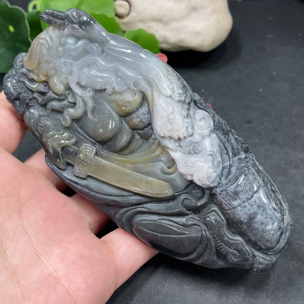 H34016756 Hetian Jade Ornament - Zhong Kui, Total Weight: Approx. 412.8g, Undetermined Skin Color Origin, Contains Other Mineral Components