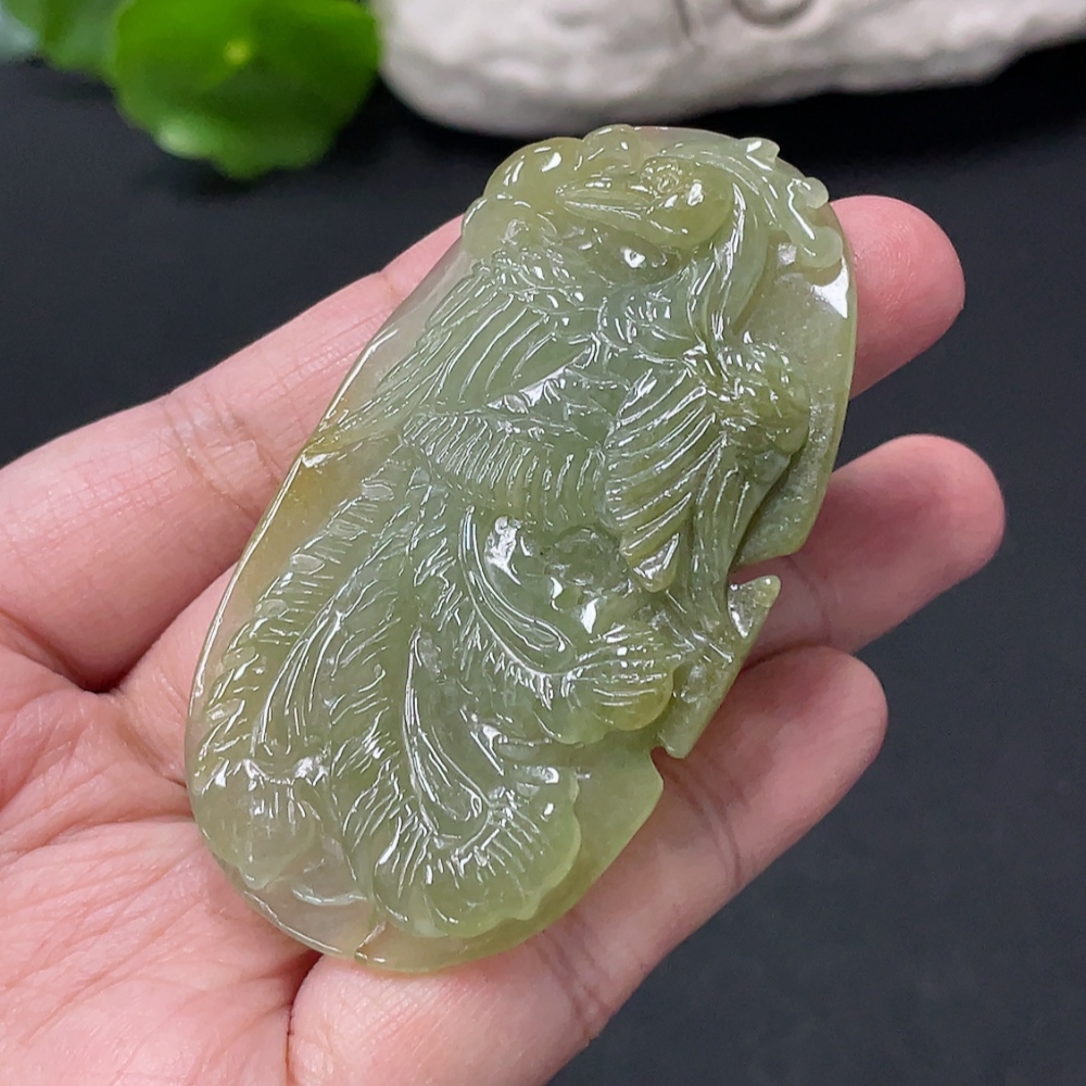 F34018533 Jadeite Phoenix Pendant Total Weight Approx. 27.9g Color Origin Undetermined