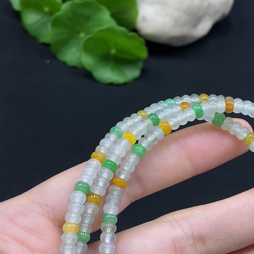 F33927305 Jadeite Beaded Necklace Approx. 4.3mm Total Weight Approx. 26.14g Yellow Beads Color Origin Undetermined Non-Gold Inlaid