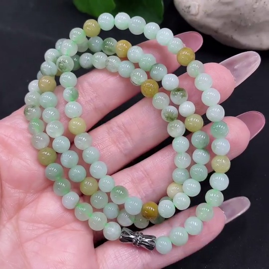 F34032901 Jadeite Beads Necklace Approx. 6mm Yellow Part Color Origin Undetermined Total Weight Approx. 31.66g