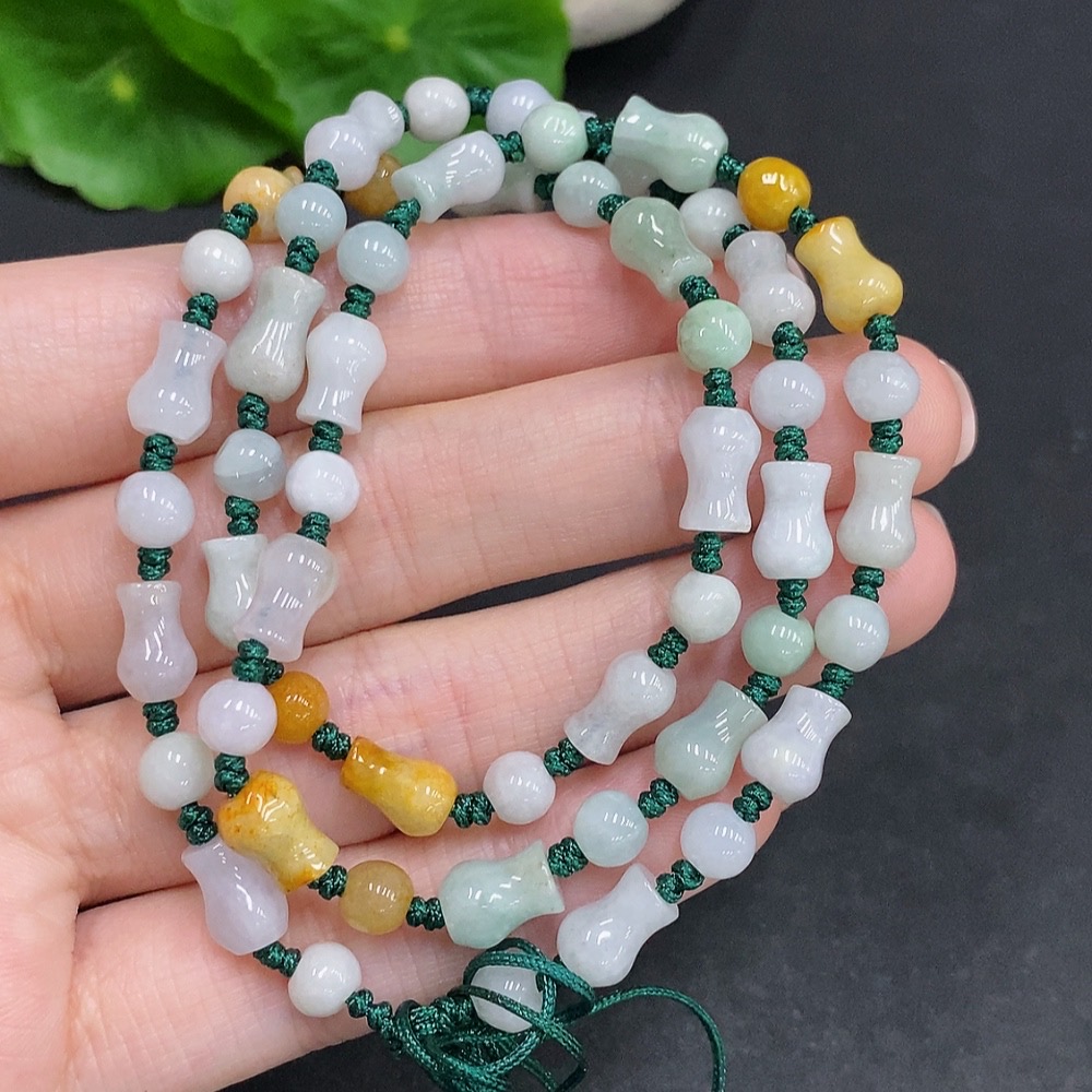 F34022667 Jadeite Bead Necklace Total Weight Approx. 22.8g Yellow Beads Not Jadeite