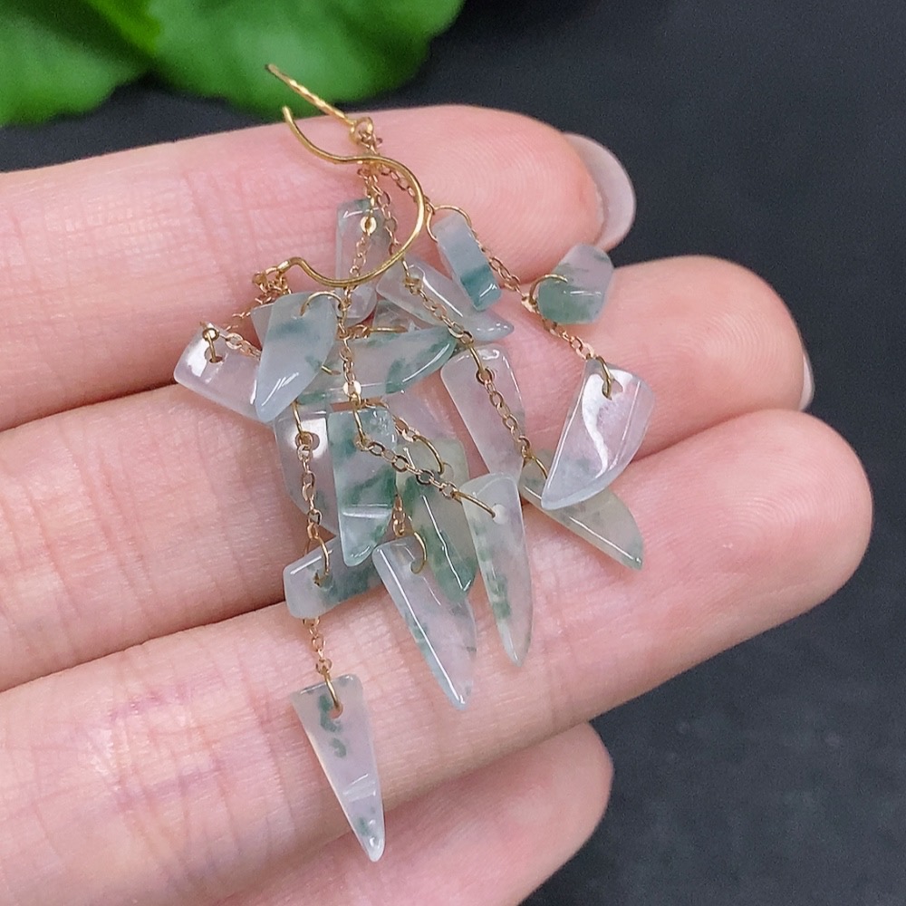 F34003066 Jadeite Inlaid Earrings Suspected Gold-Plated Total Weight Approximately 3.1g