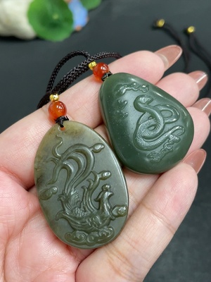 H34054875 Hetian Jade Pendant  Spirit Snake  Phoenix