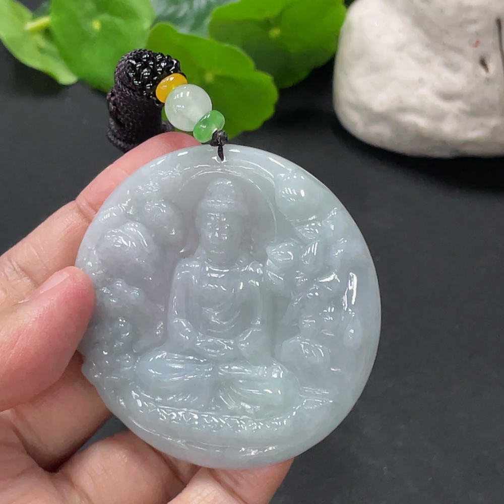 F33945567 Jadeite Great Sun Tathagata Pendant Total weight about 39.77g With non-A grade beads